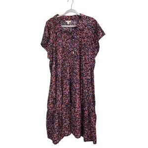 Terra & Sky Womens 3W(24W-26W) DarkNavy DitsyGarden  Belt/Pockets Casual Dress